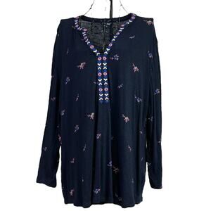 Lucky Brand Floral Sweater Top Size XL Black Algodon Viscose Linen Size XL